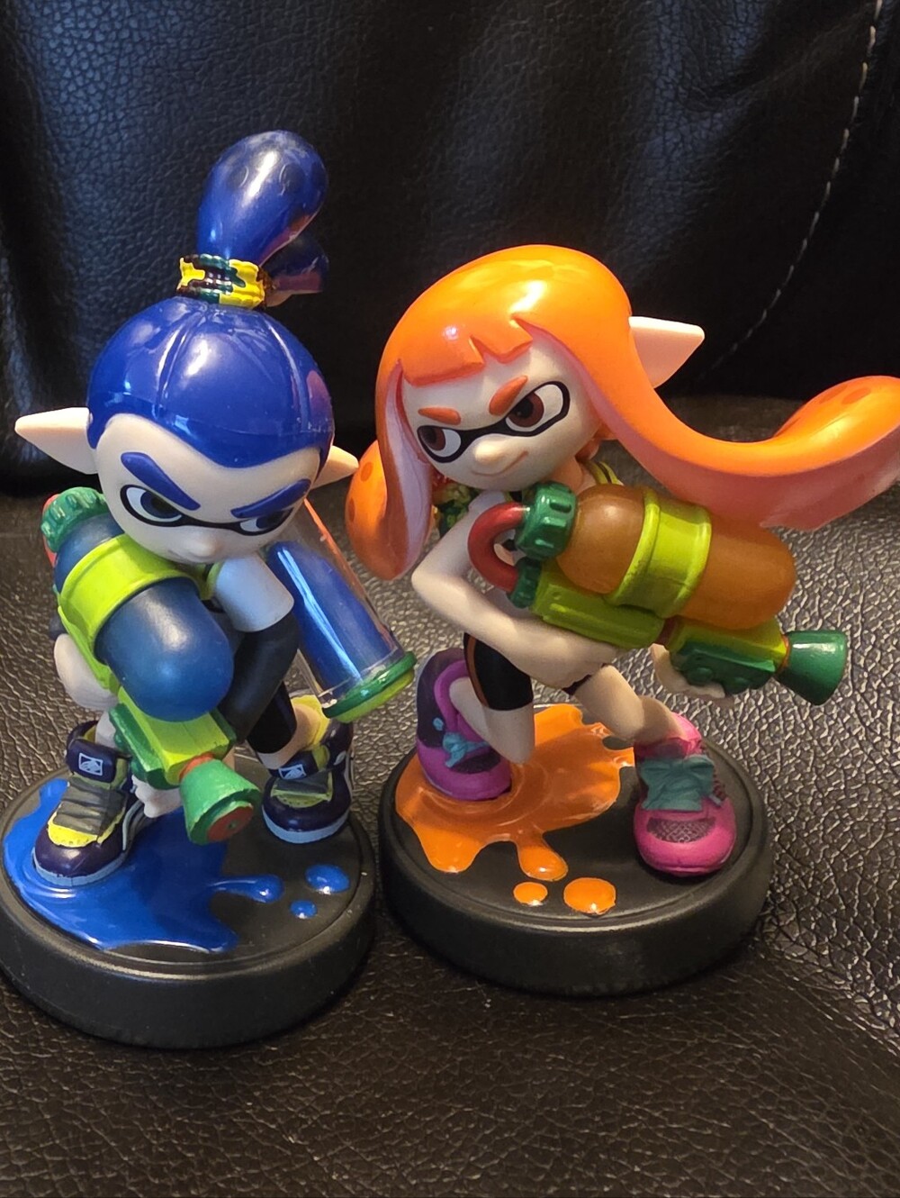 Nintendo Amiibo Splatoon Inkling Ink Girl Orange Figure + Boy Blue Figure Lot